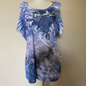 FRENCH BAZAAR Ruffle Paisley Top w/Sequin, Size L